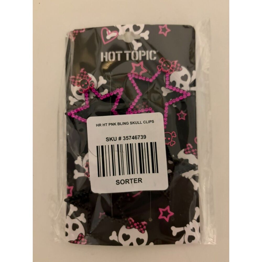 Pink & Black Skull Rhinestone Star Hair Clip Set